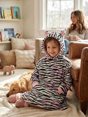 George Pink, Black and White Zebra Hooded Kids Lounge Blanket